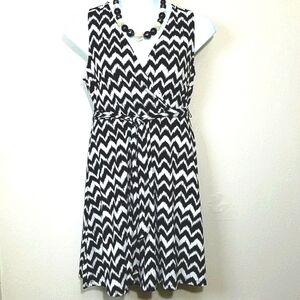 Sundress black and white print belted MIDI striped